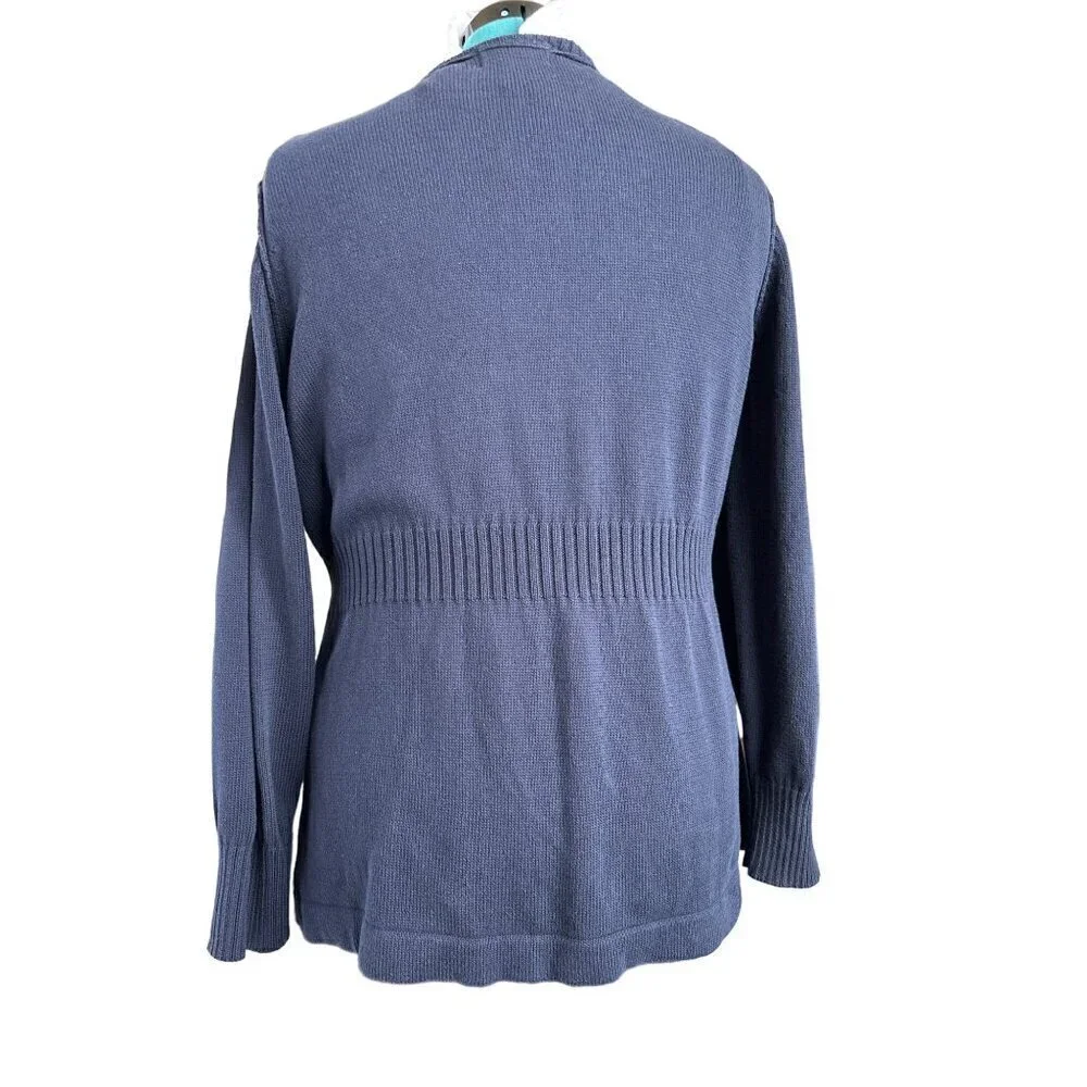 Eddie Bauer Cardigan Sweater Women XL Navy Cotton One-Button Ribbed at waist - Picture 6 of 9